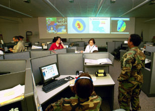 Baton Rouge, LA, October 3, 2002 -- The Emergency Operations Center is staffed 24 hours a day during the approach of Hurricane Lili reaching land.

Photo by Bob McMillan/FEMA News Photo